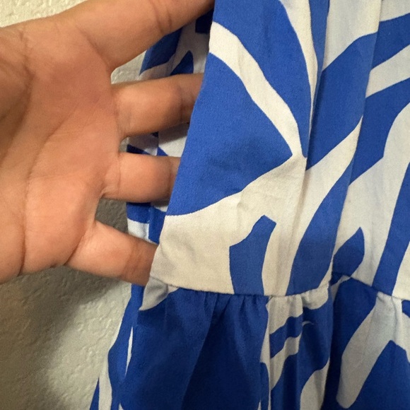 1. STATE Blue and White Cotton Tiered Abstract Blue and White Maxi with Pockets. - Picture 3 of 10